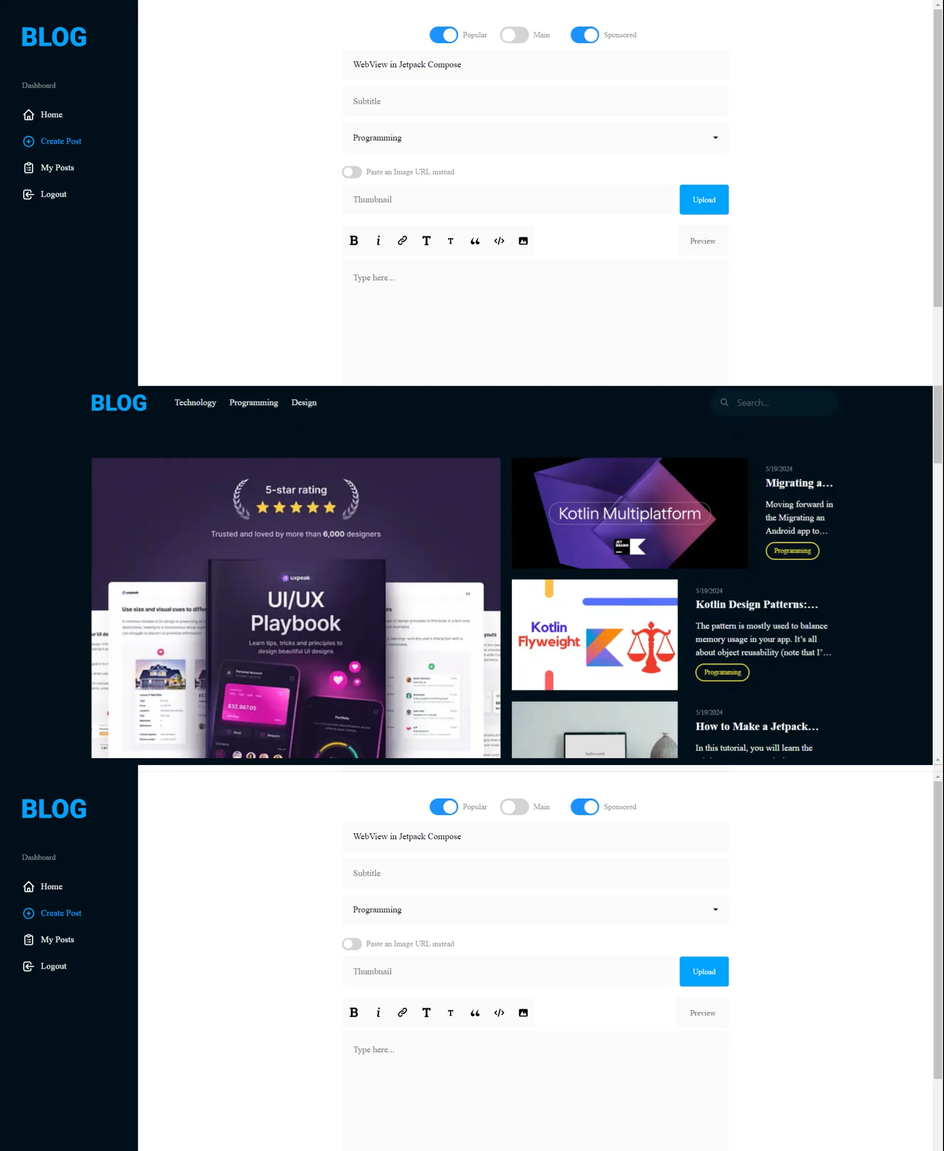Full-Stack Blog (KMP) — منصة تدوين Full-stack بـKMP — عرض المنتج الرئيسي